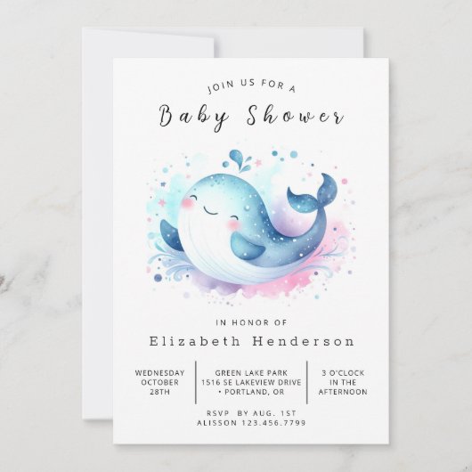 Ocean Editable Whale Baby shower Kaart (Voorkant)
