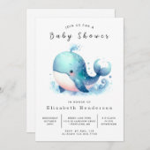Ocean Editable Whale Baby shower Kaart (Voorkant / Achterkant)