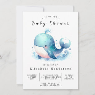 Ocean Editable Whale Baby shower Kaart