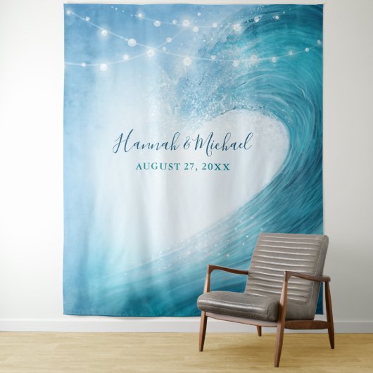 Ocean Elegant Beach Wedding Backdrop Tapestries Wandkleed (In situ)