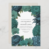 Ocean Emerald, Deep Lagoon & Tidepool Teal Wedding Kaart (Voorkant / Achterkant)