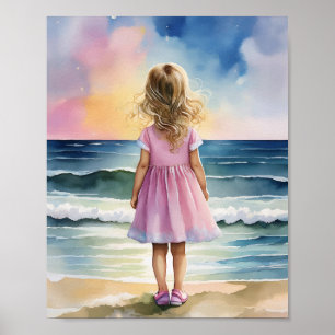 Ocean Eyes Beach Girl Waterverf Poster