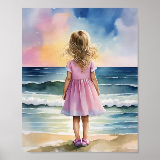 Ocean Eyes Beach Girl Waterverf Poster (Voorkant)