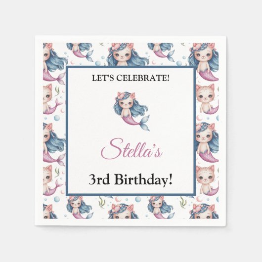 Ocean Fantasy Zeemeermin Cat Kinder Partij Servet (Voorkant)