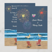 Ocean Fireworks Night Beach Seagulls Weddenschap Kaart (Voorkant / Achterkant)