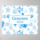 Ocean Fish Custom Naam Kwekerij Jongens Room Art Poster (Voorkant)