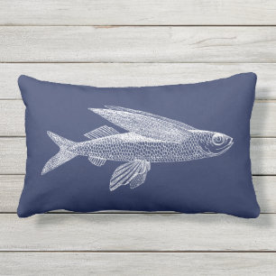 Ocean Fish Marine Blauw Wit Outdoor Lumbaal Kussen