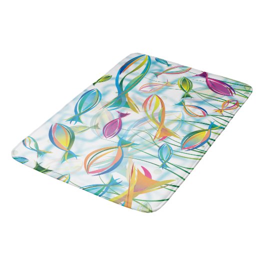 Ocean Fish Swimming Blue Modern Illustratie Badmat (Gekanteld)