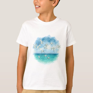 Ocean Flight - Waterverf Terns over turquoise Zee T-shirt