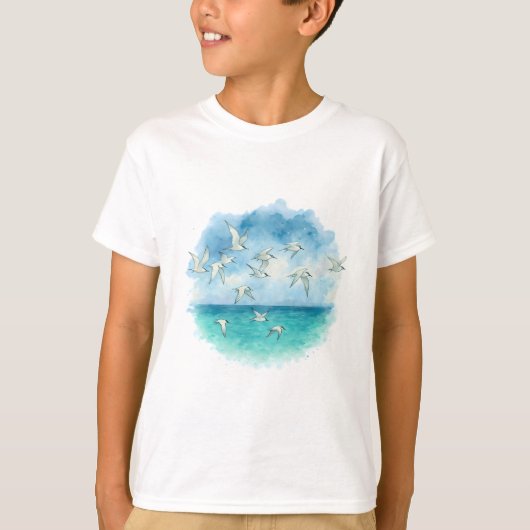 Ocean Flight - Waterverf Terns over turquoise Zee T-shirt (Voorkant)