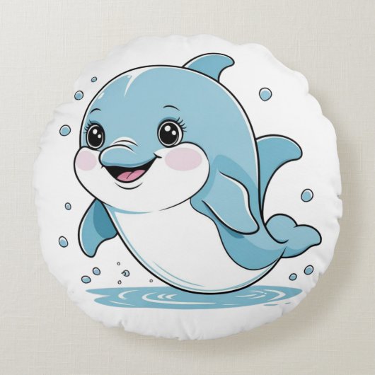 Ocean Friends Cute Sea Creatures Dolphin  Rond Kussen (Voorkant)