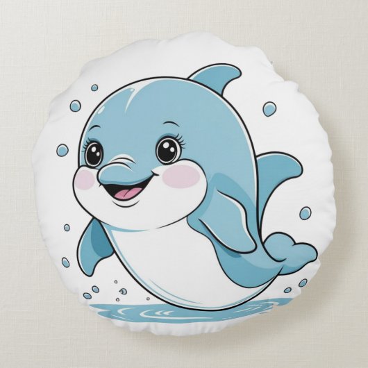 Ocean Friends Cute Sea Creatures Dolphin  Rond Kussen (Achterkant)