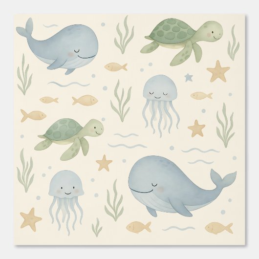 Ocean Friends Nursery Wallpaper – Walvissen, Schil Behang (Voorkant)