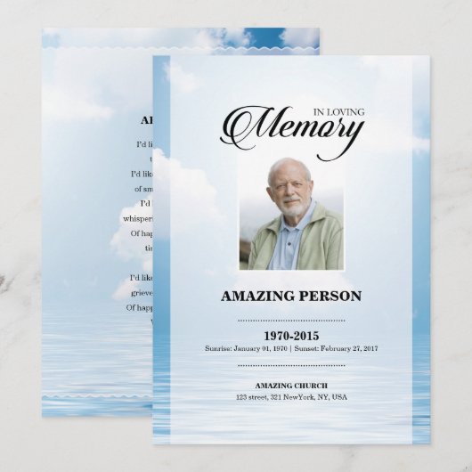 Ocean Funeral Kaart Sjabloon (Voorkant / Achterkant)