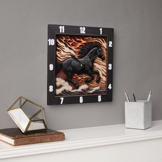 Ocean Gallop Time: Equine Wave Clock Vierkante Klok (Kantoor)