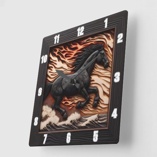 Ocean Gallop Time: Equine Wave Clock Vierkante Klok (Hoek)