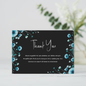 Ocean-geïnspireerde zwart en blauw bloemen bruilof bedankkaart (Staand voorkant)