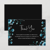 Ocean-geïnspireerde zwart en blauw bloemen bruilof bedankkaart (Voorkant / Achterkant)