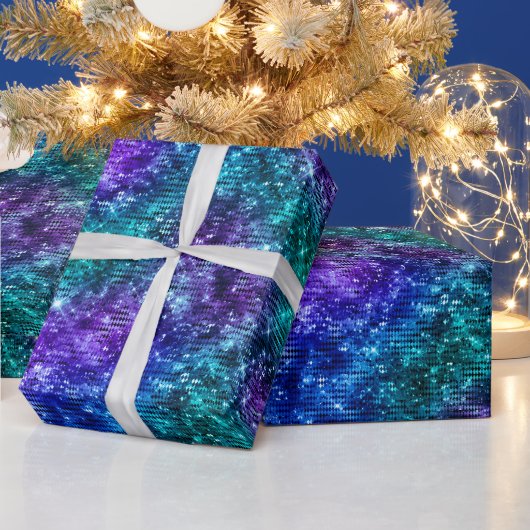 Ocean Glamor Paars en Blauwgroen Glitter Cadeaupapier (Feestdagen)