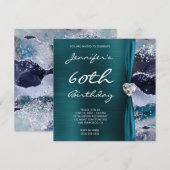 Ocean Glittery Agate Glam Blauwgroen Folie 60th Bi Kaart (Voorkant / Achterkant)