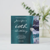 Ocean Glittery Agate Glam Blauwgroen Folie 60th Bi Kaart (Staand voorkant)