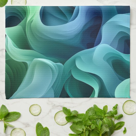 Ocean Glow Abstract Gradient Waves Pattern Theedoek (Gevouwen)