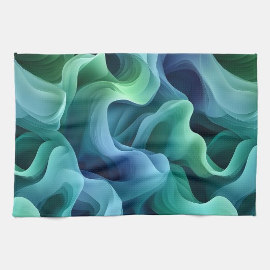 Ocean Glow Abstract Gradient Waves Pattern Theedoek (Horizontaal)