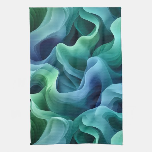 Ocean Glow Abstract Gradient Waves Pattern Theedoek (Verticaal)