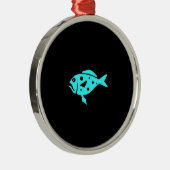 Ocean Glow_Aqua Blue-on-Black Grouper Metalen Ornament (Rechts)