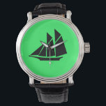 Ocean Glow_Black-on-Green Clipper Ship Horloge<br><div class="desc">Show ze die de grote schipper is met onze Ocean Glow, maritieme iconen, zwart-op-groen Clipper schip dat het horloge volgde. Als u zich creatief voelt, kunt u de grootte, de positie, de kleur, en zelfs het aantal schepen van de Klem, samen met de achtergrondkleur veranderen. Klik op Aanpassen en ga...</div>