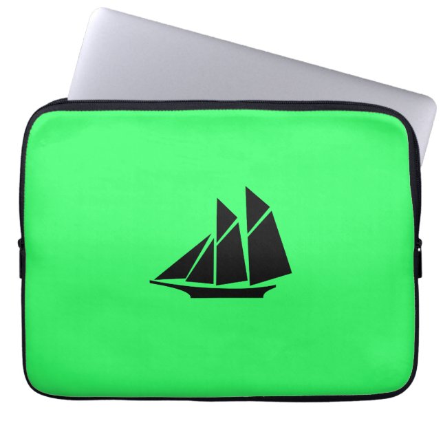 Ocean Glow_Black-on-Green Clipper Ship Laptop Sleeve (Voorkant)