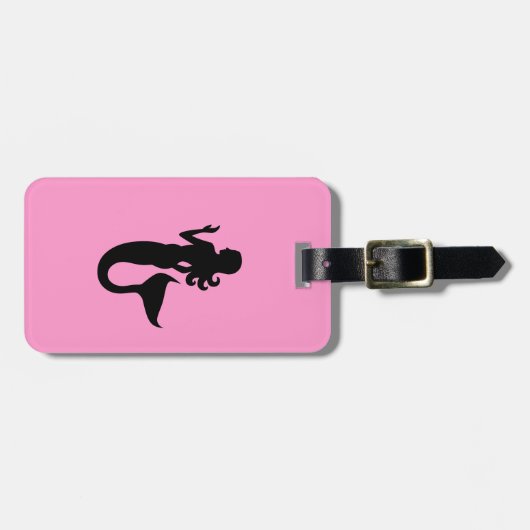 Ocean Glow_Black-on-Pink Mermaid_personalized Bagagelabel (Voorkant horizontaal)