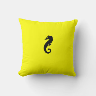 Ocean Glow_Black-on-Yellow Seahorse Kussen