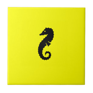 Ocean Glow_Black-on-Yellow Seahorse Tegeltje