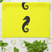 Ocean Glow_Black-on-Yellow Seahorse Theedoek (Gevouwen)