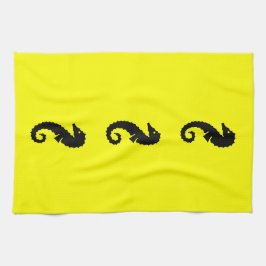 Ocean Glow_Black-on-Yellow Seahorse Theedoek