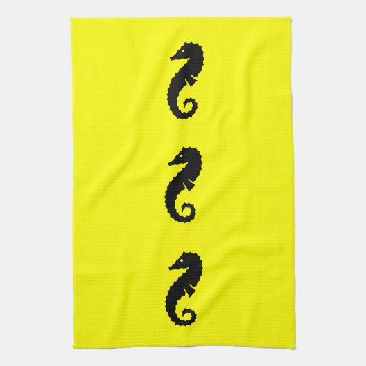 Ocean Glow_Black-on-Yellow Seahorse Theedoek (Verticaal)