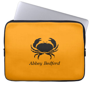 Ocean Glow_Black op Oranje Crab_personalized Laptop Sleeve
