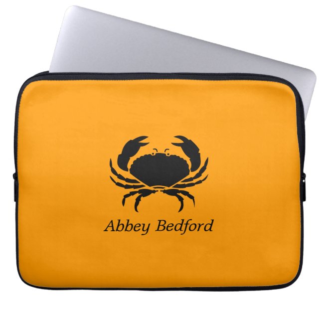Ocean Glow_Black op Oranje Crab_personalized Laptop Sleeve (Voorkant)