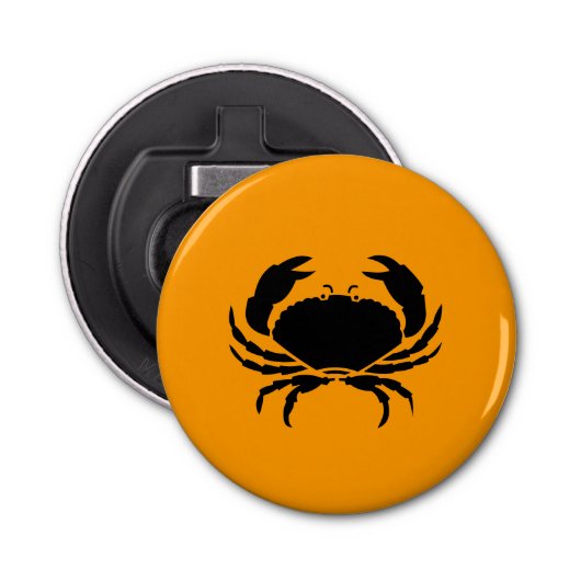 Ocean Glow_Black op Oranje krab Button Flesopener (Voorkant)