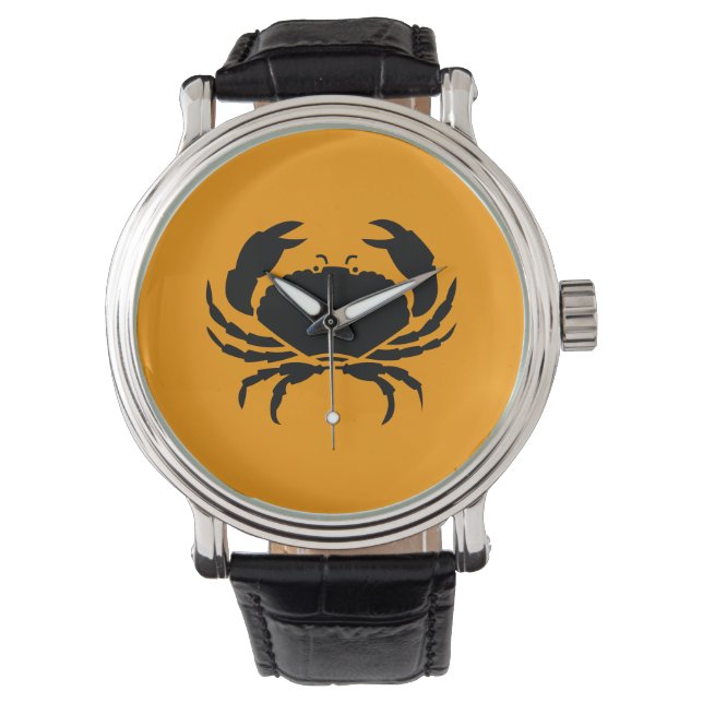 Ocean Glow_Black op Oranje krab Horloge (Voorkant)
