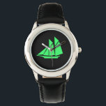 Ocean Glow_Green-on-Black Clipper Ship Horloge<br><div class="desc">Show ze die de grote schipper is met onze Ocean Glow, maritieme iconen, groen-op-zwarte Clipper schip dat het horloge volgde. Als u zich creatief voelt, kunt u de grootte, de positie, de kleur, en zelfs het aantal schepen van de Klem, samen met de achtergrondkleur veranderen. Klik op Aanpassen en ga...</div>