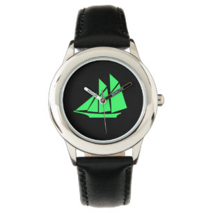 Ocean Glow_Green-on-Black Clipper Ship Horloge