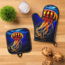 Ocean Glow Jelly Design Ovenwant & Pannenlap Set