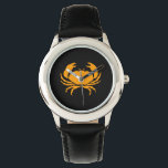 Ocean Glow_Oranje-on-Black Crab Horloge<br><div class="desc">Show van je korst op schaaldieren met onze Ocean Glow, maritieme iconen, oranje-on-black Crab pols kijken. Voor extra het ontwerpen opties, zoals het veranderen van de grootte, de positie, de kleur, en, zelfs het aantal krabben, samen met de achtergrondkleur, enkel klik "aanpassen het, "en laat het plezier beginnen!</div>
