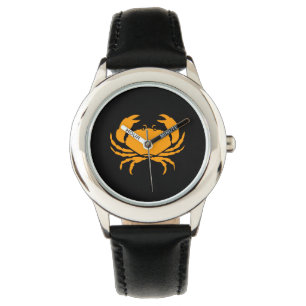 Ocean Glow_Oranje-on-Black Crab Horloge