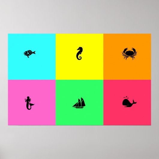 Ocean Glow_six paneel, multi-color, Multi-Icon Poster (Voorkant)