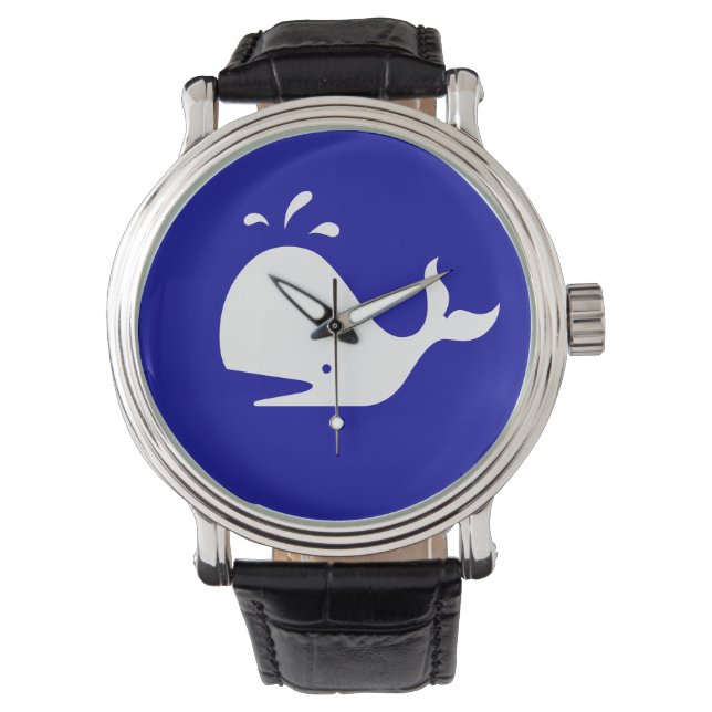 Ocean Glow_White-on-Blue Whale Horloge (Voorkant)