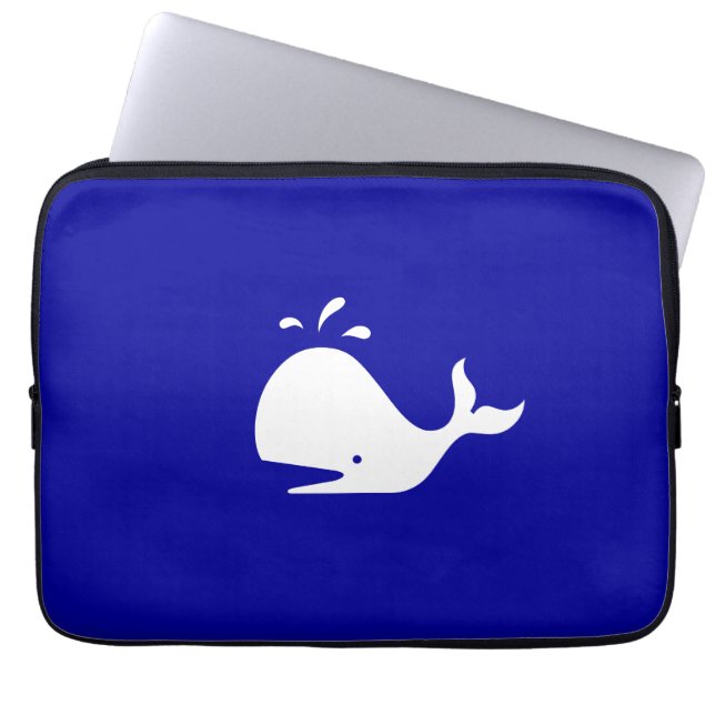 Ocean Glow_White-on-Blue Whale Laptop Sleeve (Voorkant)