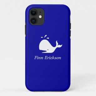 Ocean Glow_White-on-Blue Whale_personalized iPhone 11 Hoesje